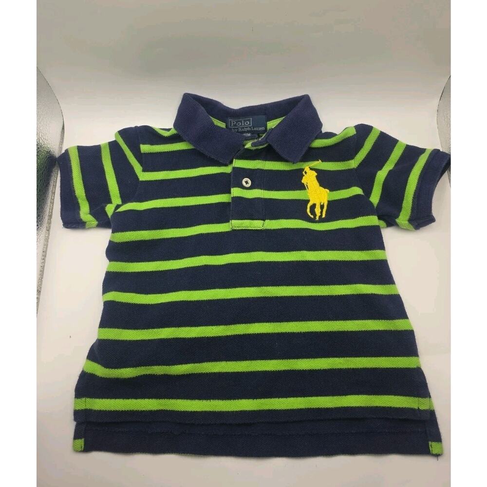 Polo Ralph Lauren Polo Shirt Boys 18 Months Navy Green Striped Big Pony Cotton